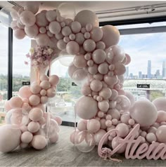 balloons are arranged in the shape of letters