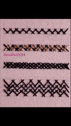 four different types of stitchs are shown in this image, one is black and the other is gold