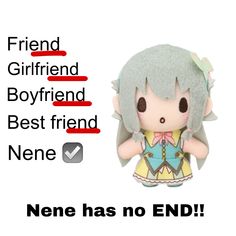 an image of a stuffed animal with the caption friend boyfriend best friend nene has no end