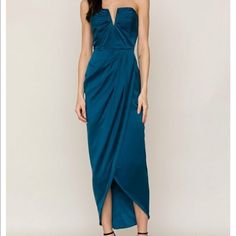 Never Worn. Beautiful Dress For Any Occasion. Blue Draped Midi Dress For Party, Blue Strapless Midi Dress For Cocktail, Chic Blue Strapless Evening Dress, Blue Strapless Maxi Dress For Evening, Blue Strapless Maxi Dress For Night Out, Blue Strapless Evening Maxi Dress, Blue Draped Dinner Dress, Blue Draped Dress For Dinner, Blue Draped Maxi Dress For Party