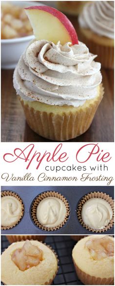 apple pie cupcakes with vanilla cinnamon frosting are the perfect dessert for fall