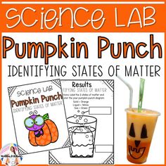 science lab pumpkin punch for students to practice identifying states of matter with pictures and text