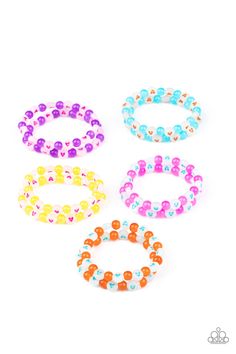 Colorful bracelets in assorted colors. Infused with heart-stamped beads, this flirty stretchy bracelet is in the shade and pattern of purple.

Sold as one stretch bracelet. Stamped Bracelet, Heart Stamp, Bracelet Kits, Kids Bracelets, Yellow Heart, Pink Purple Blue, Paparazzi Accessories, Stretchy Bracelets, Pink Beads