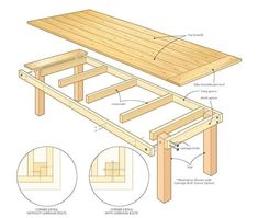 an image of a wooden bench with instructions on how to build the seat and frame