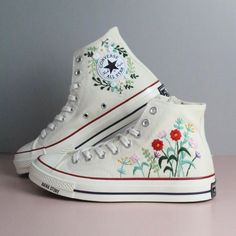 converse handmade High-top Cotton Sneakers With Floral Embroidery, White Cotton Sneakers With Floral Embroidery, White Sneakers With Appliques For Summer, Casual Sneakers With 3d Embroidery For Spring, Casual Spring Sneakers With 3d Embroidery, Summer High-top Sneakers With Floral Embroidery, High-top Floral Embroidery Sneakers For Summer, Spring Wedding High-top Sneakers, White High-top Sneakers With Floral Embroidery