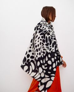 This midweight scarf has a reversible spotty pattern in black and white, finished with a subtle frayed edge. Purple Cape, Cape Scarf, Oliver Bonas, Blanket Scarf, Scarf Pattern, Zebra Print, Green And Purple, Pastel Pink, Pink And Orange