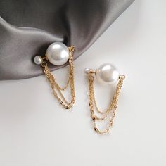 Little Queen Korean Style Gold Plated 3 Chains Two Faux Pearl Double Sided Women Fashion Drop Earrings Size: Small Pearl: 0.25 X 0.25 Inch Big Pearl: 0.5 X 0.5 Inch Length Of Chains From Shortest To Longest: 1.5 Inches, 2 Inches, 2.5 Inches Metal: Alloy Material: Imitated Pearl Chunky Earrings, Big Pearl, Earrings Women, Everyday Earrings, Modern Earrings, Pearl Stud Earrings, Circle Earrings, Pearl Studs, Bridal Earrings