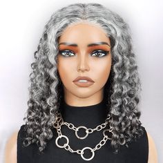 Soul Lady Seniors Salt And Pepper Wig Water Wave More Grey Human Hair 5x5 HD Lace Bob Wigs-front show Grey Curly Wig, Grey Glueless Wig, Grey Curly Lace Front Wig, Salt/pepper Bob Wigs, Full Volume Hair, Grey Curly Hair Wigs & Hair Extensions, Pepper Color, Touch Of Gray, Textured Waves