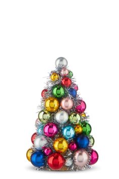 a christmas tree made out of colorful ornaments