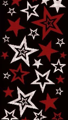 red and white stars on black background