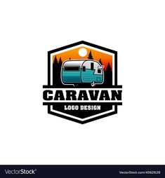 caravan logo design with an rv and trees