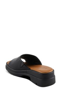 A subtle platform and chunky heel elevate a leather slide sandal fitted with a gore inset on cushioned footbed for optimal comfort. 2" heel; 1" platform Elastic gore inset Memory foam cushioning Leather upper and lining/synthetic sole Made in Turkey Fire Island, Platform Slides, Leather Slide Sandals, Leather Slides, Slide Sandals, Chunky Heels, Memory Foam, Womens Sandals, Leather Upper