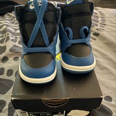 Brand New Never Worn Never Laced Shoes Jordan, Jordan 1s, Jordan Black, Kids Jordans, Jordan Shoes, Black Blue, Kids Shoes, Blue Black, Jordan