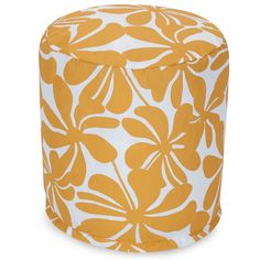 an orange and white flower print poufce