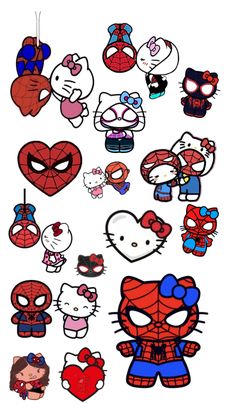 hello kitty and spiderman stickers on a white background