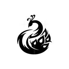 a black and white image of a dragon with flames on it's tail, in the shape of a circle