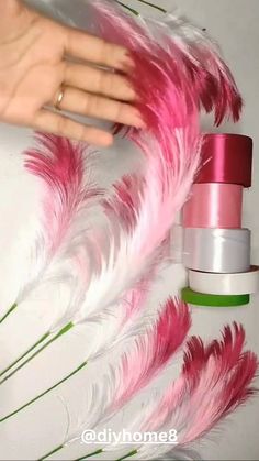 Flower Bouquet Home Decor, Feather Art Diy Craft Ideas, Glossy Accents Ideas, Ribbon Feather Diy, Diy Christmas Picks And Sprays, Easy Craft Ideas For Adults Simple Diy Projects, Diy Pink Christmas Decorations, Diy Flower Decor, Diy Feather Decor