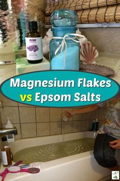 Are you deficient in magnesium? If so, you need to read this article about how you can get magnesium naturally.  Magnesium flakes, as well as epsom salts, can both be used for foot soaks and full body soaks. Here, you will find what the difference might be and which might be better to help you get more magnesium. We can also tell you where you can find good magnesium flakes. #natural #bath #care #howto #benefitsof Magnesium Bath Salts, Epsom Salt Benefits, Bath Soak Recipe, Epsom Salt Magnesium, Foot Soaks, Magnesium Flakes, Best Magnesium, Magnesium Bath, Magnesium Lotion