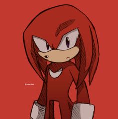 an image of a red sonic character with long hair and big eyes, standing in front of a red background