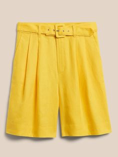 Linen Bermuda Shorts, Yellow Umbrella, Bermuda Short, Belted Shorts, Luxury Linen, Navy Stripes, Bermuda Shorts, New Product, Fashion News