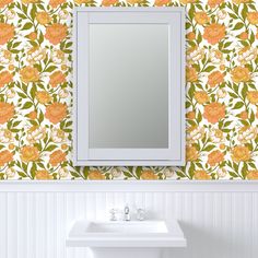 a white sink sitting under a mirror next to a wall mounted faucet in a bathroom