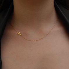 "Dainty and simple, this Sideways Cross Necklace is the perfect gift for a loved one. Whether you've been wearing it for years or just received it today, it's sure to make your outfit look great! Find out more about my shop at: https://etsy.me/3M2bjEd PRODUCT DETAILS * Material: 14K Solid Gold (real solid gold, no gold-filled or no gold plated material) * Choice of Gold Color: Yellow Gold, Rose Gold, White Gold * Adjustable Length * Closure: Spring ring * Chain style: Cable * Style: Minimalist Thinking of gifting? Elevate your order with our Christmas Gift Wrap option! 🎁 Buy from here! https://www.etsy.com/listing/1580219719/ M O R E F R O M U S Mionza Jewels' pieces are handcrafted by 30 years of experienced craftsmen and made to order. I only work with high-quality, enduring materials, Minimalist Clavicle Chain Necklace For Birthday, Minimalist Cross Necklace For Anniversary, Minimalist Necklace With Adjustable Chain For Birthdays, Minimalist Clavicle Chain Jewelry As Birthday Gift, Minimalist Clavicle Chain Jewelry For Birthday Gift, Minimalist Cross Necklaces For Mother's Day, Minimalist Cross Necklace For Mother's Day, Minimalist Hypoallergenic Necklaces For Birthdays, Minimalist Hypoallergenic Necklace For Birthdays