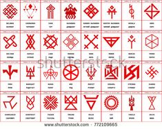 the symbols and their meaningss in red on white stock photo, images and royalty