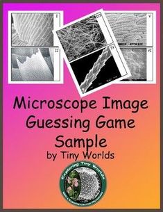 a book cover with photos and text that says, microscope image guess game sample by tiny world