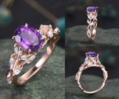 - Metal: Solid gold(10K/14K/18K white/yellow/rose gold),925 sterling silver,platinum available- Main Stone: 6x8mm natural oval amethyst- Accent Stone: moissanites- Can be personalized: Yes Amethyst Engagement Ring Vintage, Purple Wedding Rings, Amethyst Rings, Amethyst Ring Vintage, Twig Art, Amethyst Engagement Ring, Purple Stone Rings, Amethyst Ring Engagement, Nature Inspired Rings