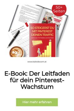 E-Book über Pinterest-Wachstum, Kaffeetasse und Notizbuch. E-book, Cranberry, Social Media, Media