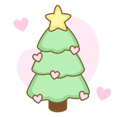 a green christmas tree with hearts around it and a star on top, surrounded by pink hearts