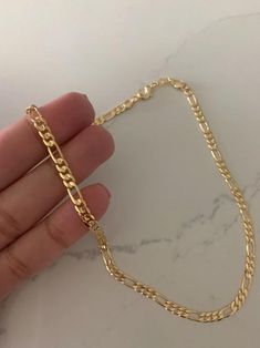 4MM Gold-Filled Figaro Necklace Necklace Layering Gold, Gold Neck Chain, Real Gold Chains, Figaro Necklace, Figaro Chain Necklace, Silver Gold Jewelry, Gold Chains For Men, Necklace Layering, Figaro Chain