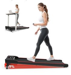 a woman is running on a treadmill