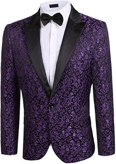 Donet Men's Floral Party Dress Suit Notched Lapel Stylish Dinner Jacket Wedding Blazer Prom Tuxedo Purple Small at Amazon Men’s Clothing store: Dinner Jacket Wedding, Mens Floral Blazer, Floral Suit Jacket, Mens Dress Jackets, Wedding Blazer, Wedding Blazers, Prom Tuxedo, Oversized Fashion, Fancy Suit