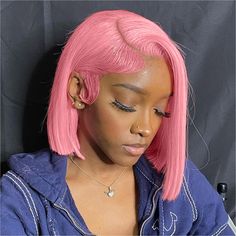 PRICES MAY VARY. [13x4 HD Lace Bob Wig] HD Lace Net Comes From Switzerland, Fine And Smooth Very Suit For Your Skin, Feels So Soft And Makes You Remarkable [Lace Frontal Bob Wig] The Pink Bob Wig Human Hair Density Is About 180%.Average Cap Size(22.5inch) With Adjustable Straps And 3 Combs, Stable, Solid And Easy To Take. [Natural Hairline Bob Wigs] Big 13x4 Lace Front Wigs Straight Short Bob Wig, Offer The More Natural&Beautiful Hair Line. Can Be Dyed,Bleached,Curled.And Restyle To You Want. [P Short Blonde Wig Hairstyles, Ombre Hair Color Short, Pink Hairstyles Black Women, 10 Inch Bob Wig, Short Wig Hairstyles, Bob Wig Styles, Wigs Big, Pink Bob Wig, Frontal Bob