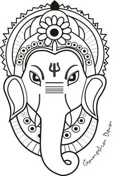 an elephant head with the number four on it's forehead and flowers in its ears