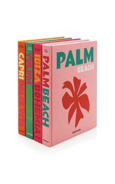 three books on palm beach are lined up in front of the same color book cover