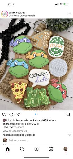 cookies decorated to look like the teenage mutant turtles