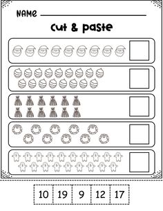 a cut and paste worksheet with numbers for children to practice their counting skills