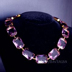 "This glass jewel choker necklace is made with Purple Violet octagon glass jewels. Each jewel is 18x25 and is set in prong setting. The necklace is 15.5\" - 18\" adjustable. Length can be customized by longer the extender without a charge. The necklace can be made in different colors. Please see the color chart. The price for different color may vary. If you are interested in other colors, please send me a convo for a quote." Jane Austen Jewelry, Jewel Choker, Georgian Jewelry, Purple Necklace, Anna Wintour, Purple Violet, Sea Glass Necklace, Bridesmaid Necklace, Necklace Choker