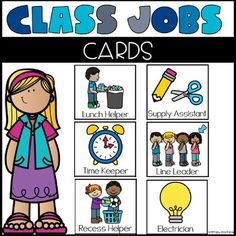 classroom jobs cards with pictures and words