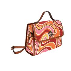 "Vintage style handbag, Retro Handbag, Women's Purse, Hippie bag, 70s Style purse, Red Stripe Handbag,70s handbag, 70s inspired, Women's Bag Custom handmade to order. Designed in California. Manufactured overseas. I designed this handbag to celebrate the groovy 70s era with a cute red orange pink stripe pattern print. It comes with a removable shoulder straps as well. A great classic for your retro style outfit and goes with everything even in today's fashion! I hope you enjoy my design. Materia 70s Bags Style, 70s Accessories Purse, Vintage 1970 Handbags, 70s Handbags, 70s Bags, 60s Wardrobe, 70s Purse, 70s Fashion Women, Retro Style Outfits