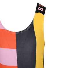 Color: Multicolor Multicolor one-piece swimsuit with elasticated straps crossed on the back. It is embellished with multicolored logo on the shoulders and striped pattern. Made with recycled materials. 88% Polyamide, 22% Elastane. Machine wash at 30°C. Summer Striped Color Block Swimwear, Summer Swimwear With Contrast Stripes, Summer Swimwear With Contrast Stripes For Swimming, Sporty Multicolor Swimwear For Sunbathing, Trendy Multicolor Sleeveless Swimwear, Sporty Multicolor Color Block Swimwear, Trendy Color Block Swimwear For Summer, Trendy Summer Color Block Swimwear, Multicolor Sports Swimwear With Adjustable Straps