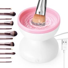 PRICES MAY VARY. 【Electric Makeup Brush Cleaner】It is used with CLEANING SOLUTION to completely clean the cosmetics residues. Freely handheld the brushes to adjust the angle for deep cleaning without ruining shape and softness of your brushes 【Easier & Effective Cleaning】This machine using a opening silicone bowl to clean 1-5 makeup brushes at once. Say goodbye to tedious and time-consuming makeup brushes cleaning instead of spending hours cleaning your makeup brushes & makeup tools at the sink. Makeup Brush Cleaner Machine, Makeup Brush Cleaning Mat, Makeup Cleaner, Electric Makeup, Silicone Bowl, Brush Cleanser, Brush Makeup, Makeup Brush Cleaner, How To Clean Makeup Brushes