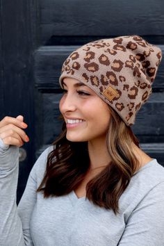 Fleece lined leopard print beanie.