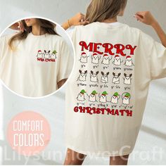 Math Teacher Christmas Shirt, Merry Christmath Shirt, Funny Math Teacher Shirt, Cute Xmas Teacher Tee, Funny Math Problems Christmas Shirt 👉 DISCLAIMER - Colors in listings may slightly vary depending on what device you are using - Prints may appear smaller depending on the shirt size ordered 👉 PRODUCT DETAILS: Comfort Colors introduces the "Comfort Colors 1717" Garment-Dyed Tshirt - 100% ring-spun cotton - Medium fabric (6.1 oz/yd² (206.8 g/m - Relaxed fit - Sewn-in twill label 👉 NOTE SOMETHING - Please check the size chart and color's table carefully before ordering. - We can customize the item with any your items, if you want to change or make new design, please note in the Personalized box for us. 👉 CARE INSTRUCTIONS - To maintain the quality of your shirt, we recommend following t White Cotton Christmas Shirt, White Short Sleeve Christmas Shirt, White Christmas Shirt With Letter Print, Christmas White Tops With Funny Print, White Top With Funny Christmas Print, White Christmas Letter Print Shirt, White Christmas Tops With Funny Print, White Christmas Top With Funny Print, White Relaxed Fit Christmas T-shirt