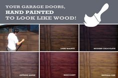 a series of photos showing different types of garage doors and how to paint them like wood