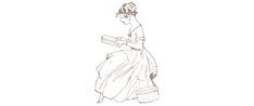 a drawing of a woman in a dress holding a book and looking at her cell phone