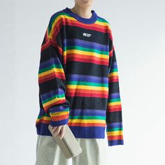 BEST RAINBOW KNIT JUMPER on Storenvy Oversized Rainbow Casual Sweater, Casual Oversized Rainbow Sweater, Casual Rainbow Top For Winter, Casual Rainbow Tops For Winter, Multicolor Casual Sweater For Streetwear, Multicolor Cotton Color Block Sweater, Rainbow Long Sleeve Top For Winter, Winter Rainbow Long Sleeve Top, Multicolor Crew Neck Sweater With Color Matching