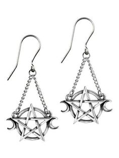 Alchemy Gothic Jewelry, Wiccan Earrings, Moon Pentagram, The Triple Goddess, Goddess Earrings, Pewter Ring, Alchemy Gothic, Triple Moon Goddess, Dark Jewelry